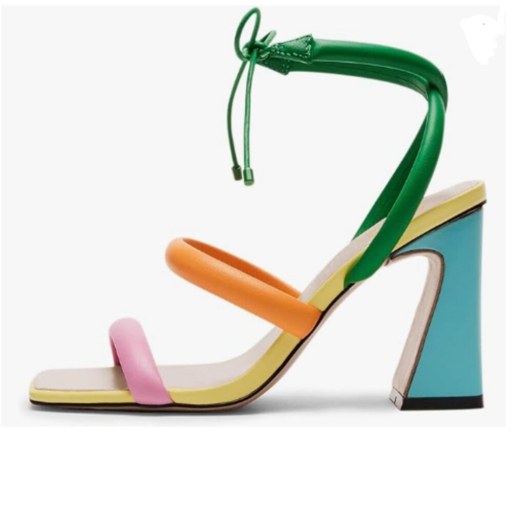 FOWT Multicolor Sexy Open Square Toe Sandals Chunky High Heel Strappy Dress Shoe